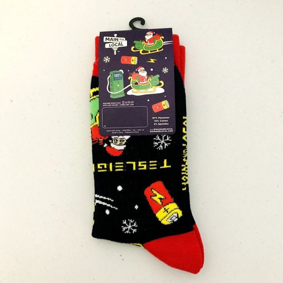 Tesla Santa & Sleigh Men's Crew Socks Sleigh Charging Station OSFM - Picture 4 of 5